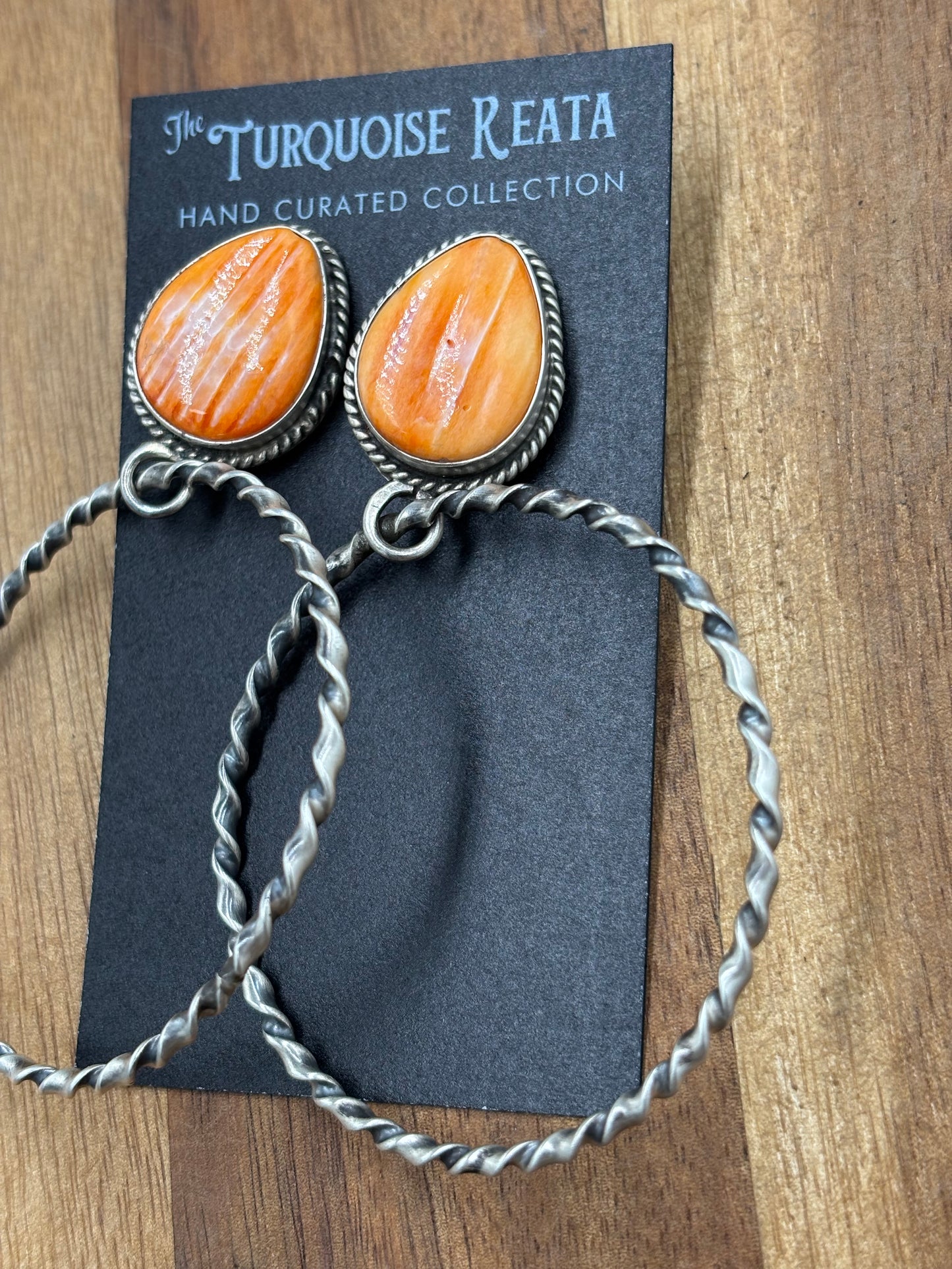 Orange Spiny Hoop Earrings by Elouise Kee, Navajo