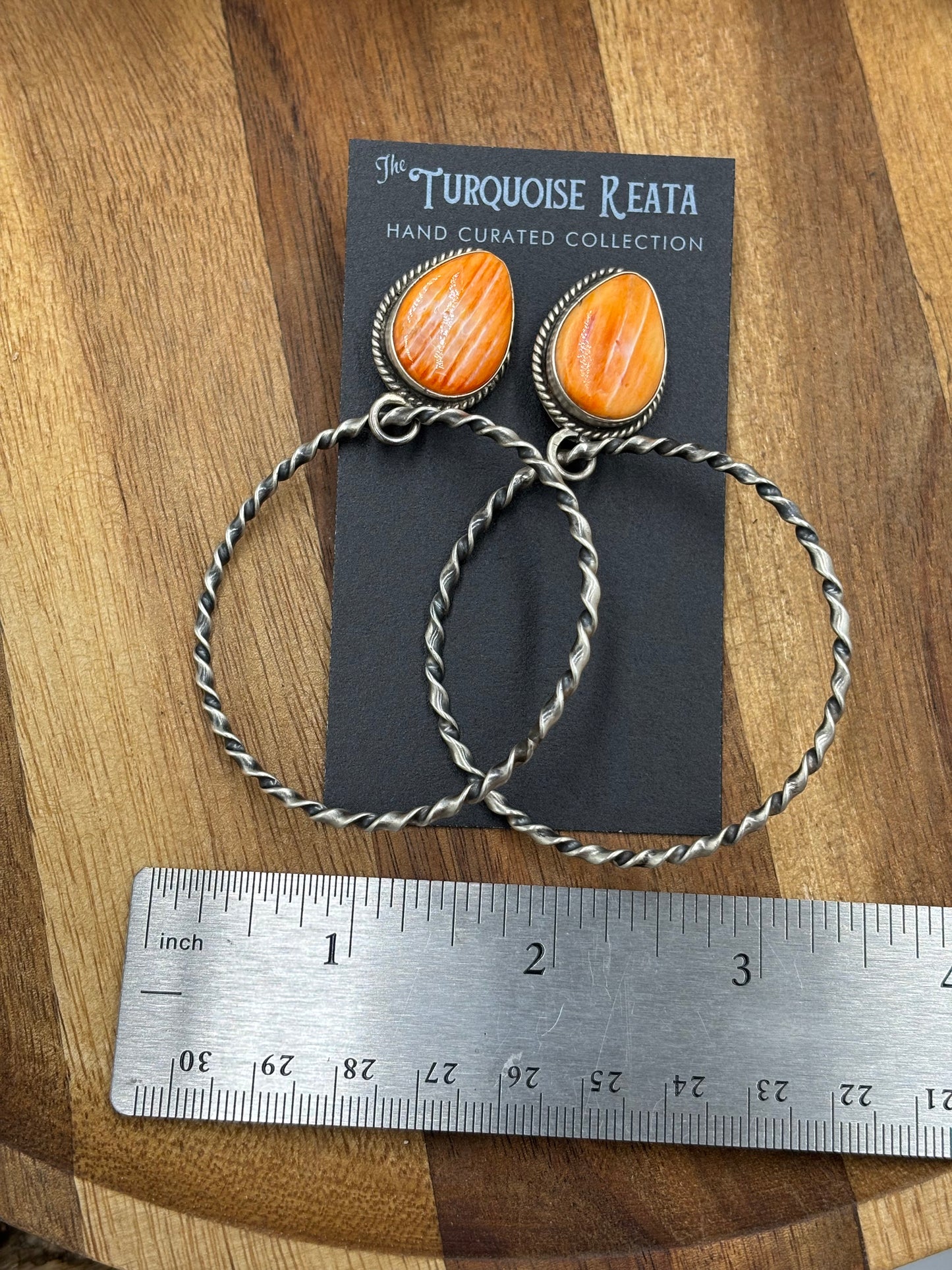 Orange Spiny Hoop Earrings by Elouise Kee, Navajo