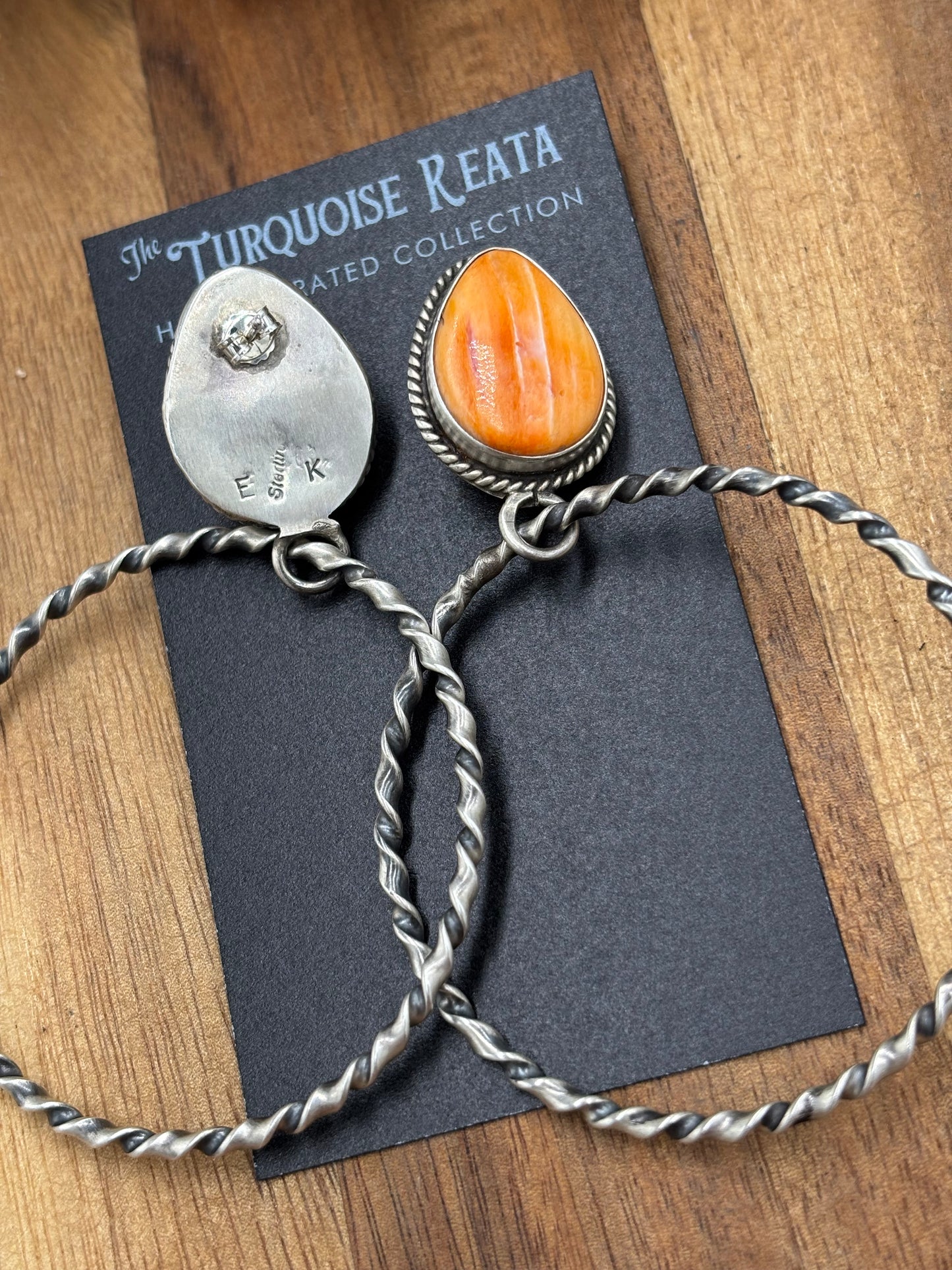 Orange Spiny Hoop Earrings by Elouise Kee, Navajo