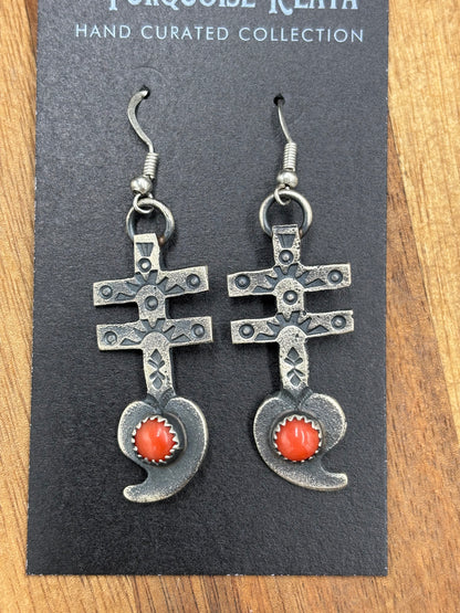 Coral Earrings Cross by KB, Navajo