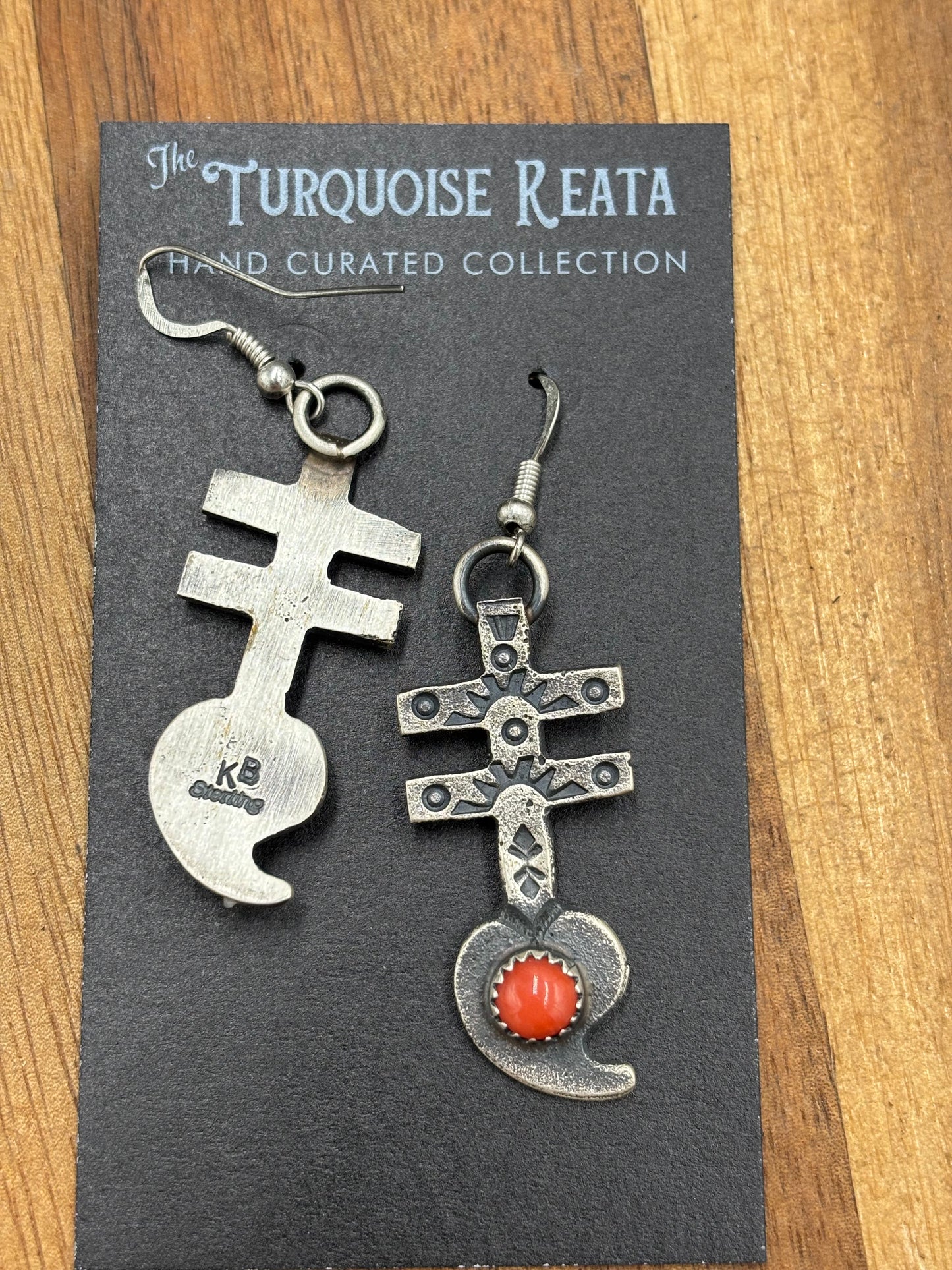 Coral Earrings Cross by KB, Navajo