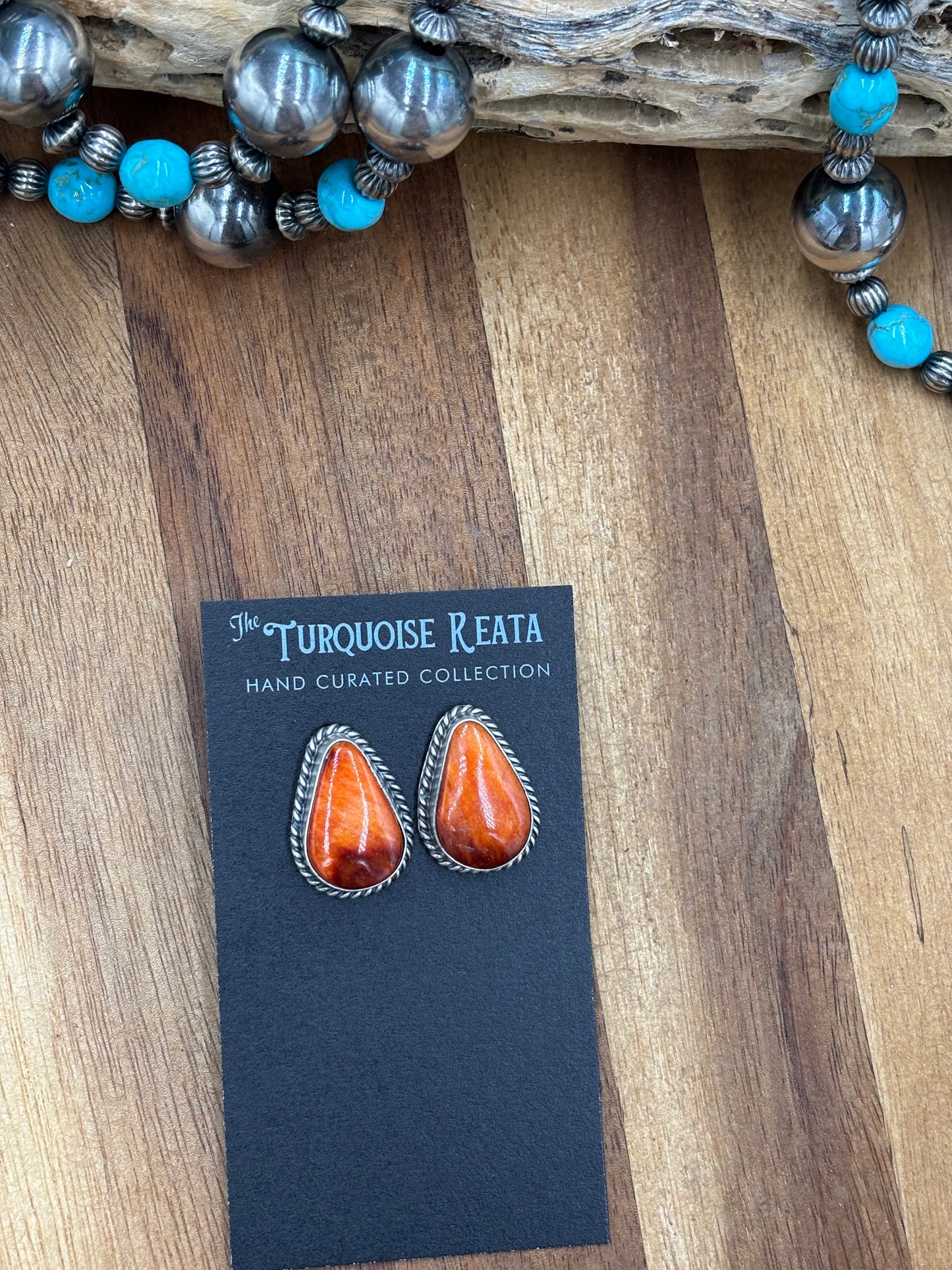 Orange Spiny Stud Earrings by Trish Largo, Navajo
