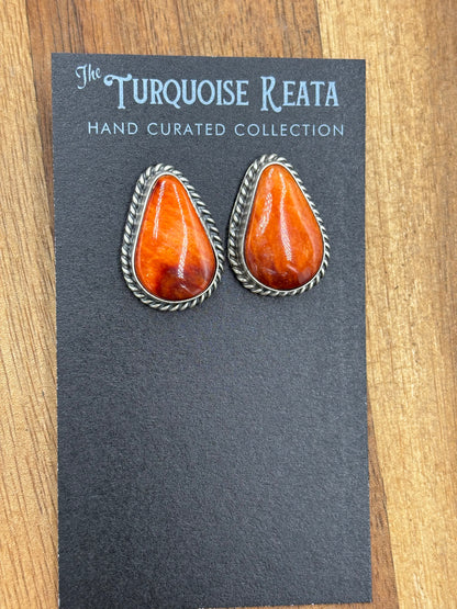 Orange Spiny Stud Earrings by Trish Largo, Navajo