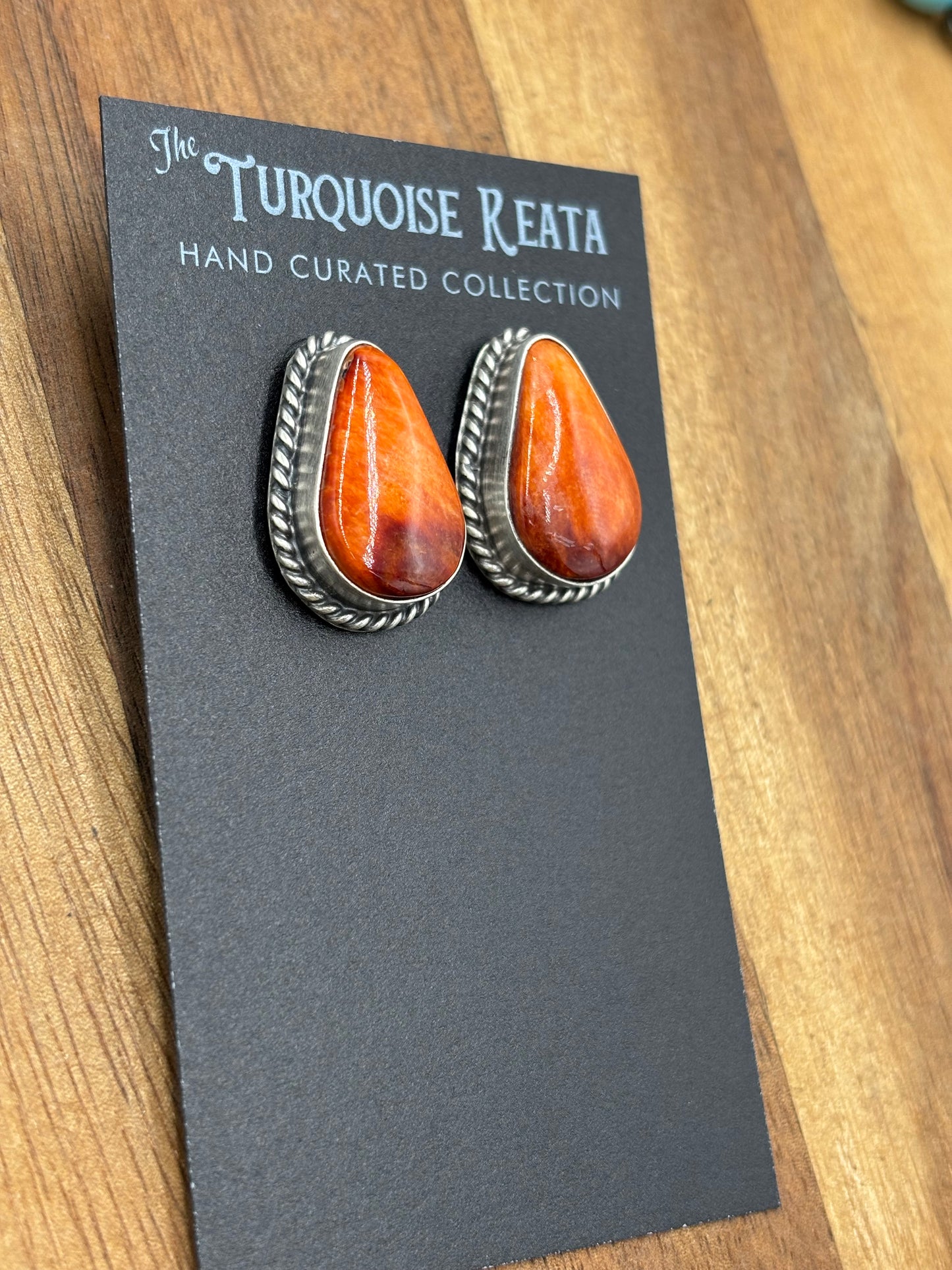Orange Spiny Stud Earrings by Trish Largo, Navajo