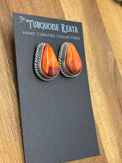 Orange Spiny Stud Earrings by Trish Largo, Navajo