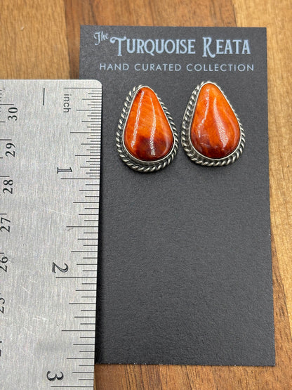 Orange Spiny Stud Earrings by Trish Largo, Navajo