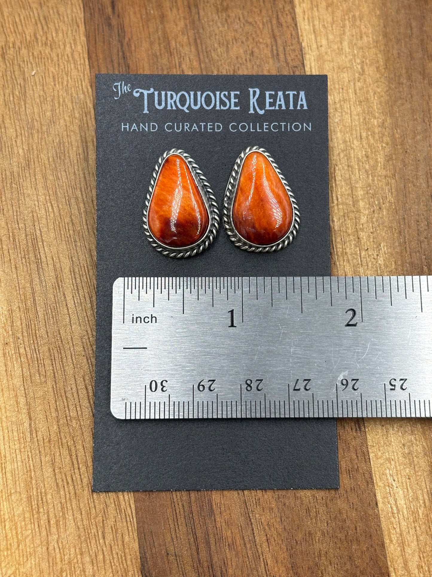 Orange Spiny Stud Earrings by Trish Largo, Navajo