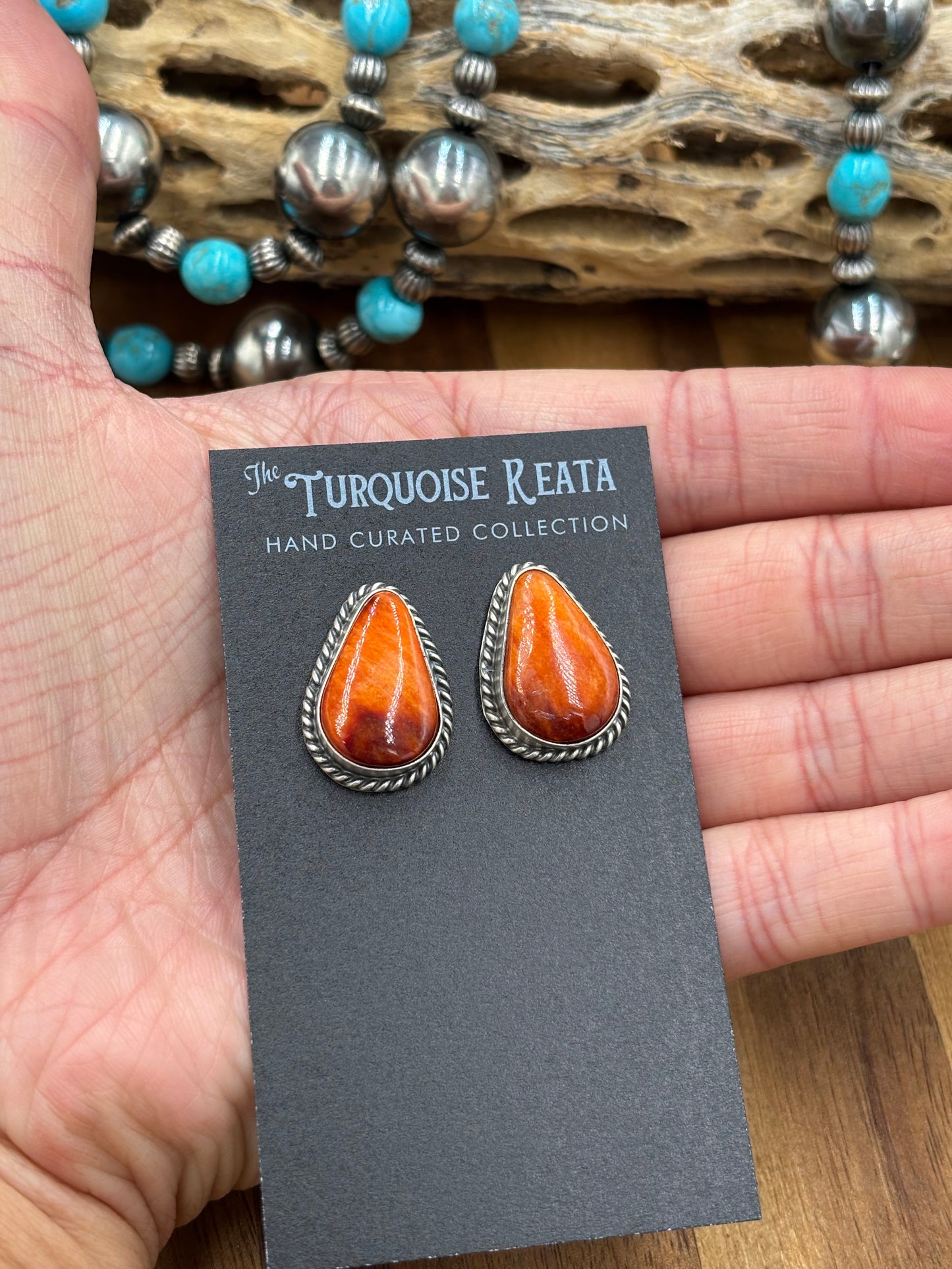 Orange Spiny Stud Earrings by Trish Largo, Navajo