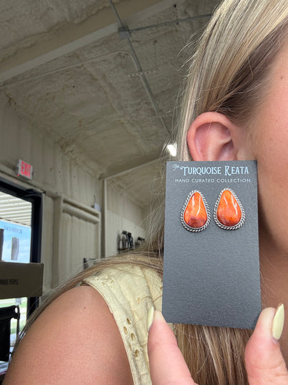 Orange Spiny Stud Earrings by Trish Largo, Navajo