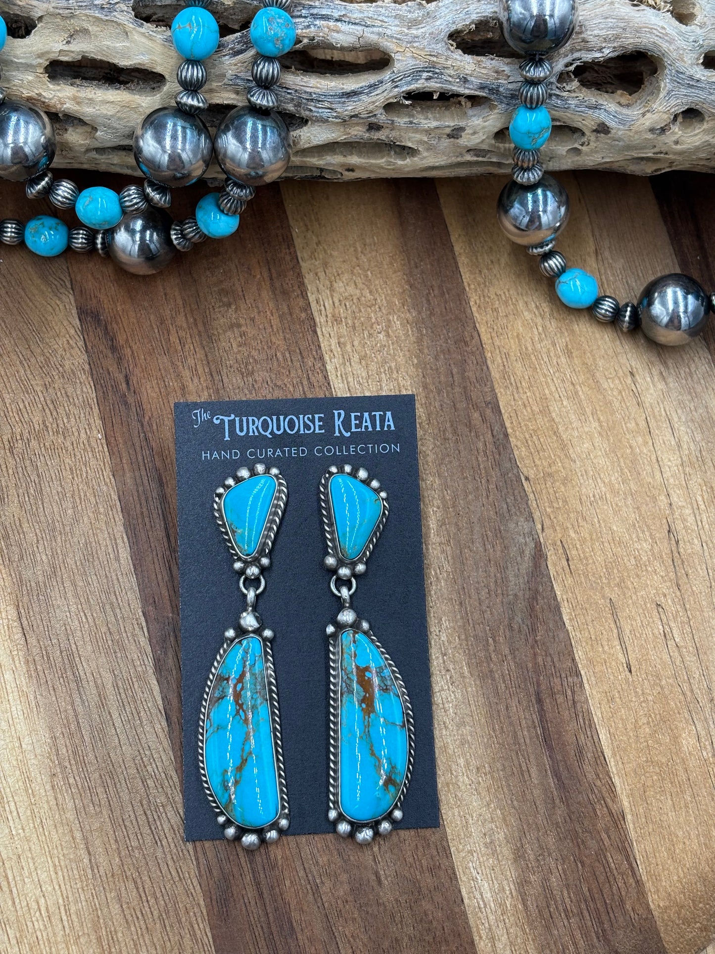 Kingman Turquoise Earrings #1 by Elouise Kee, Navajo