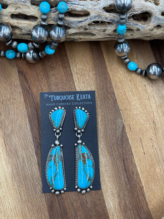 Kingman Turquoise Earrings #1 by Elouise Kee, Navajo