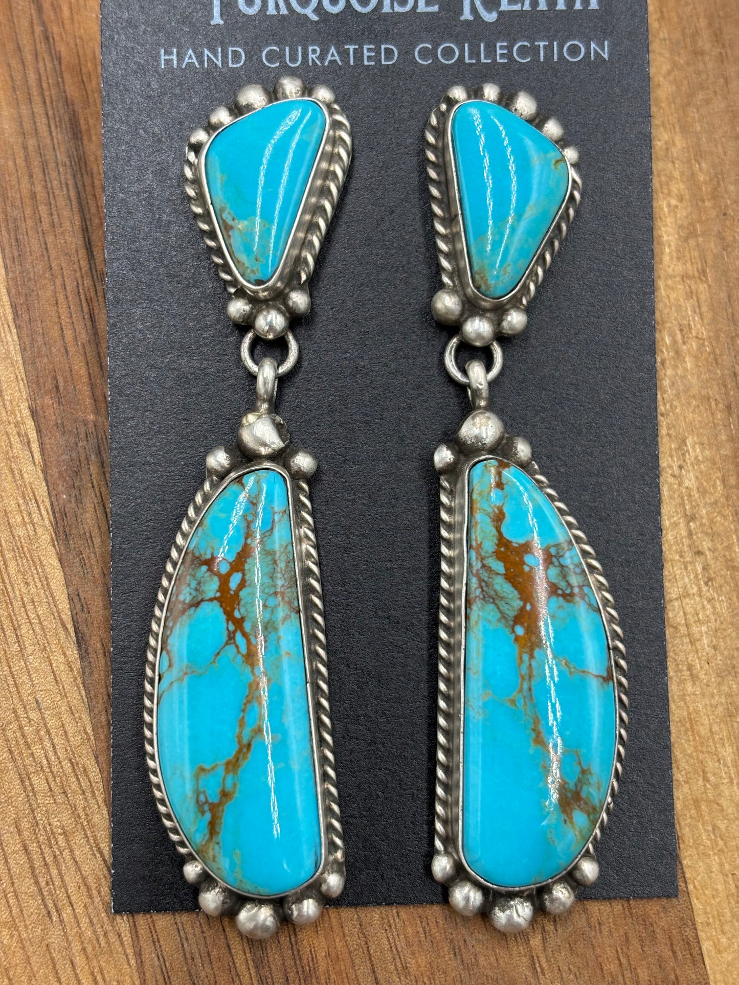 Kingman Turquoise Earrings #1 by Elouise Kee, Navajo