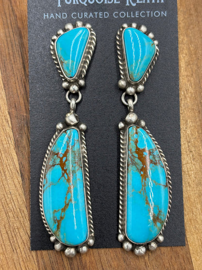Kingman Turquoise Earrings #1 by Elouise Kee, Navajo