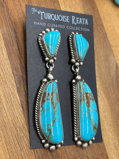 Kingman Turquoise Earrings #1 by Elouise Kee, Navajo