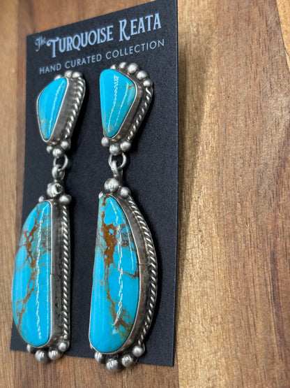 Kingman Turquoise Earrings #1 by Elouise Kee, Navajo