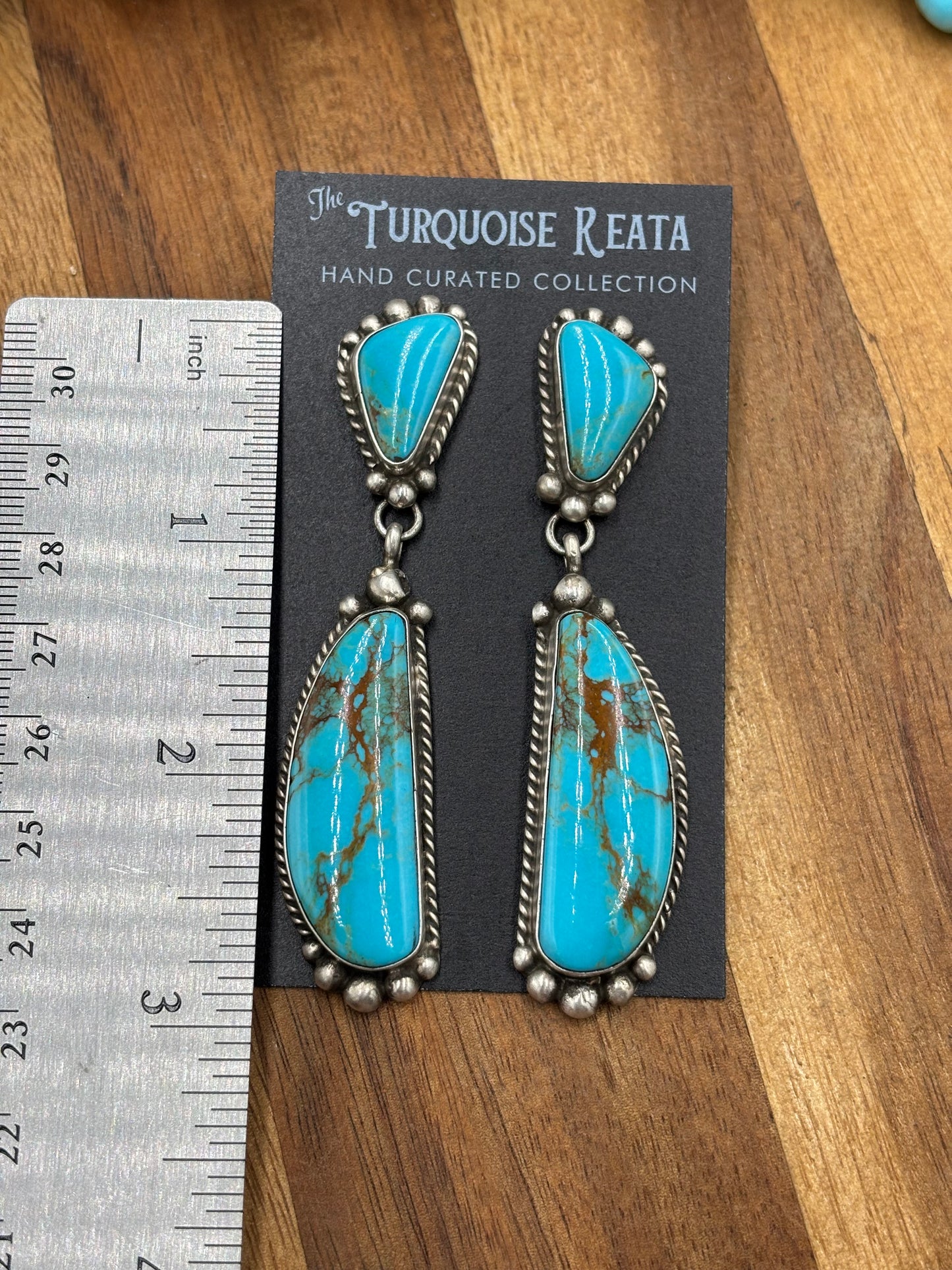 Kingman Turquoise Earrings #1 by Elouise Kee, Navajo