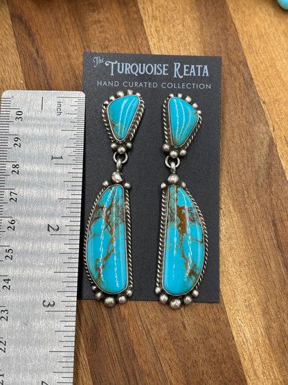 Kingman Turquoise Earrings #1 by Elouise Kee, Navajo
