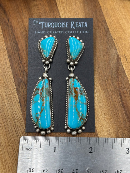 Kingman Turquoise Earrings #1 by Elouise Kee, Navajo