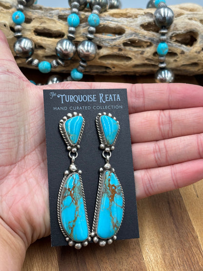 Kingman Turquoise Earrings #1 by Elouise Kee, Navajo