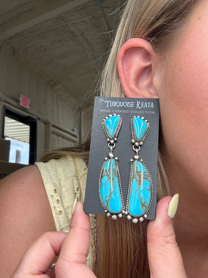 Kingman Turquoise Earrings #1 by Elouise Kee, Navajo