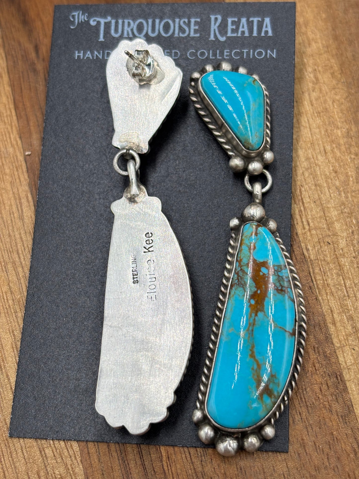 Kingman Turquoise Earrings #1 by Elouise Kee, Navajo