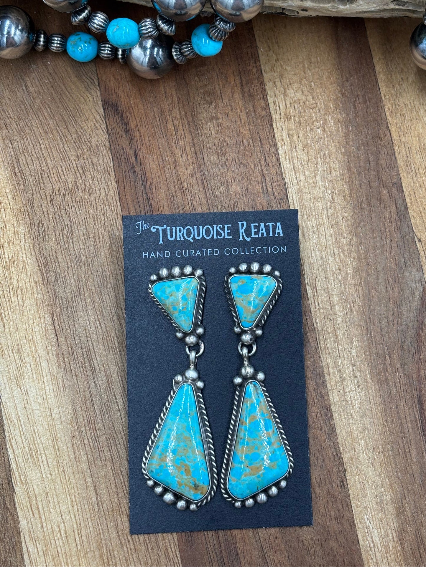 Kingman Turquoise Earrings #2 by Elouise Kee, Navajo