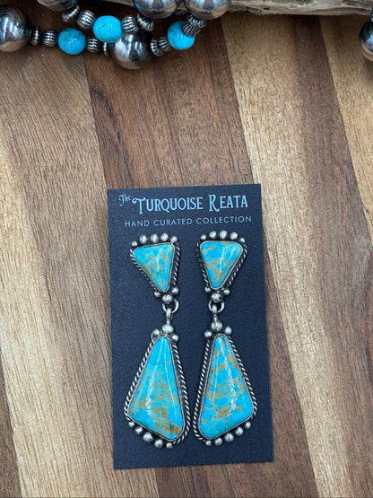 Kingman Turquoise Earrings #2 by Elouise Kee, Navajo