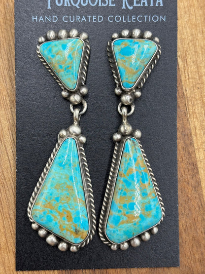 Kingman Turquoise Earrings #2 by Elouise Kee, Navajo