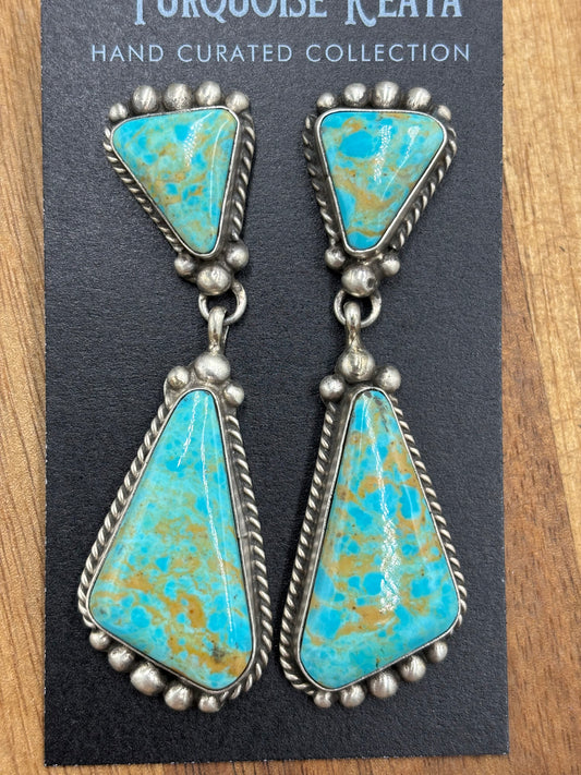 Kingman Turquoise Earrings #2 by Elouise Kee, Navajo