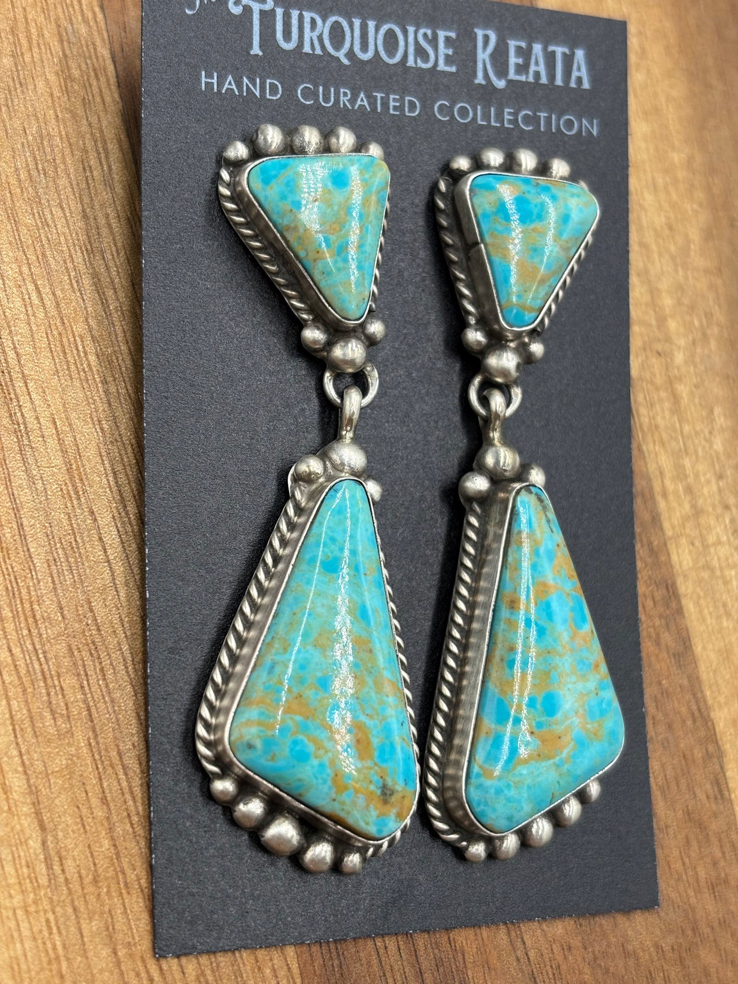 Kingman Turquoise Earrings #2 by Elouise Kee, Navajo