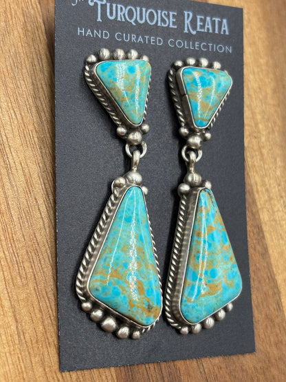 Kingman Turquoise Earrings #2 by Elouise Kee, Navajo