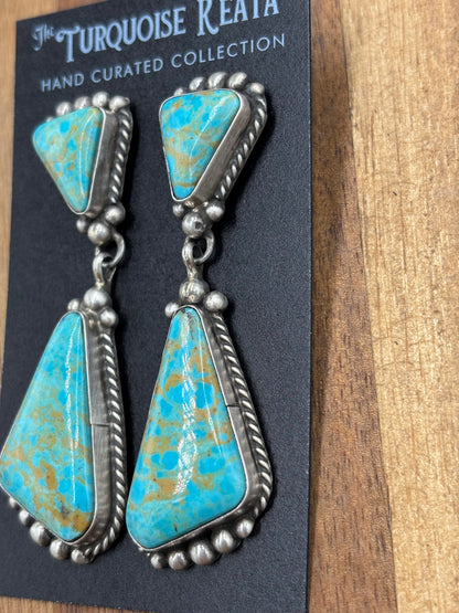 Kingman Turquoise Earrings #2 by Elouise Kee, Navajo