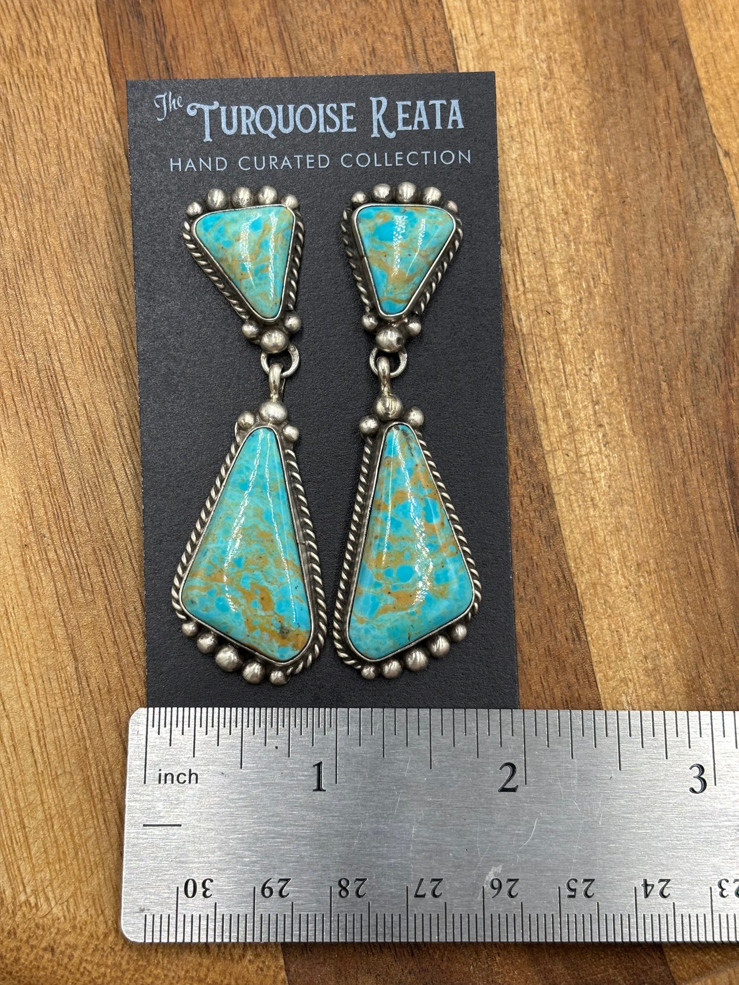 Kingman Turquoise Earrings #2 by Elouise Kee, Navajo