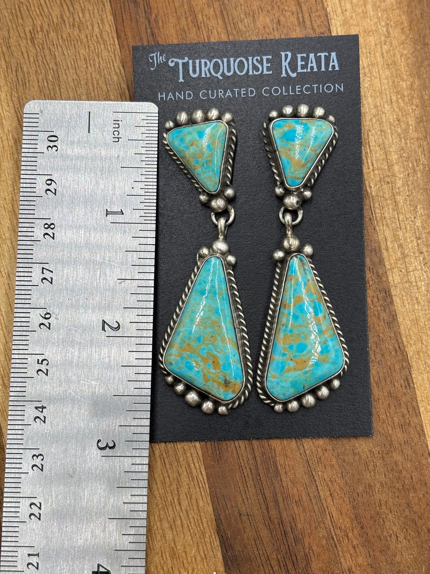 Kingman Turquoise Earrings #2 by Elouise Kee, Navajo