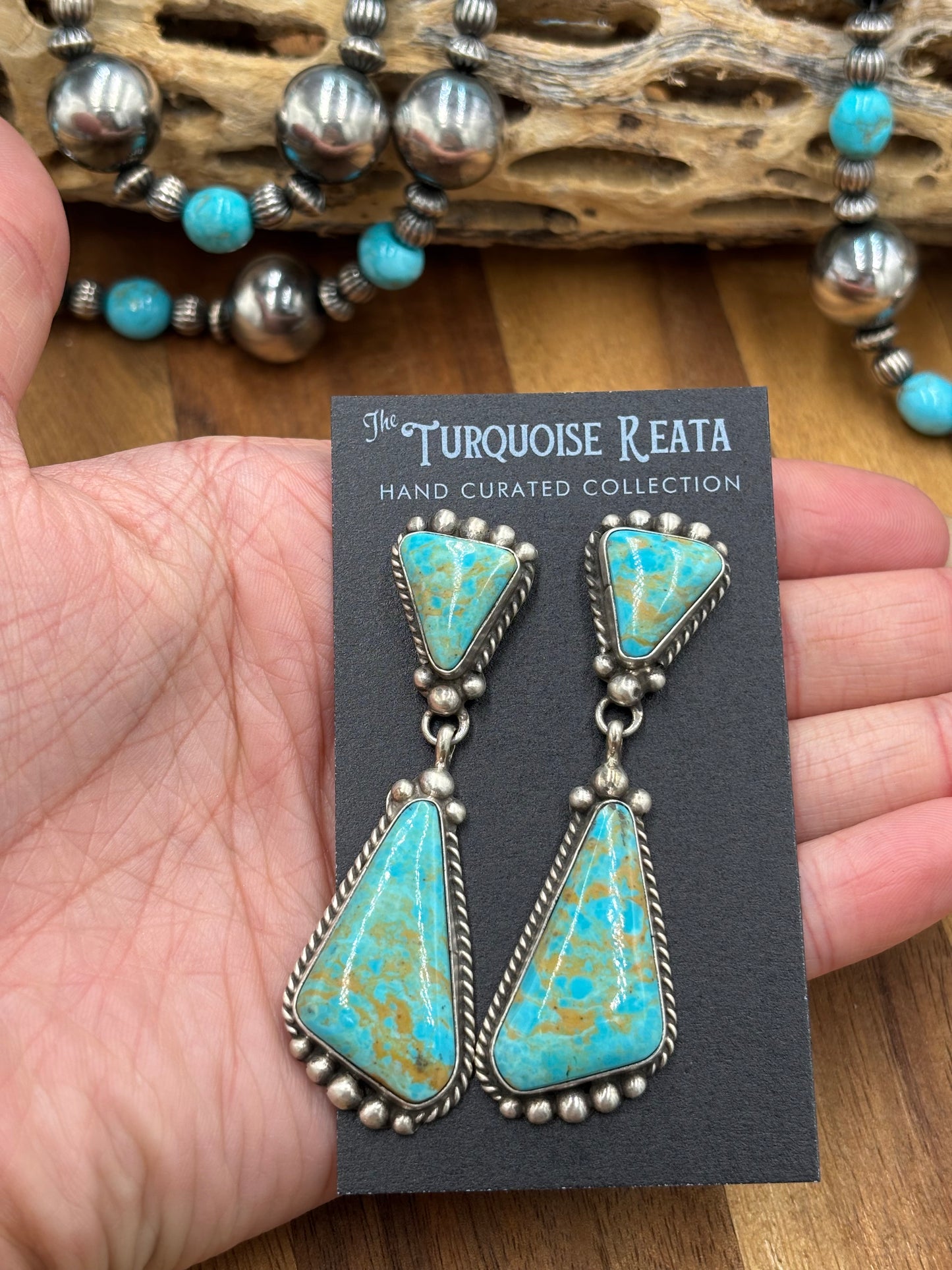 Kingman Turquoise Earrings #2 by Elouise Kee, Navajo
