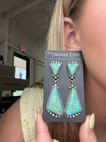 Kingman Turquoise Earrings #2 by Elouise Kee, Navajo