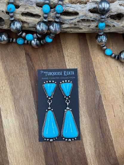 Kingman Turquoise Earrings #3 by Elouise Kee, Navajo