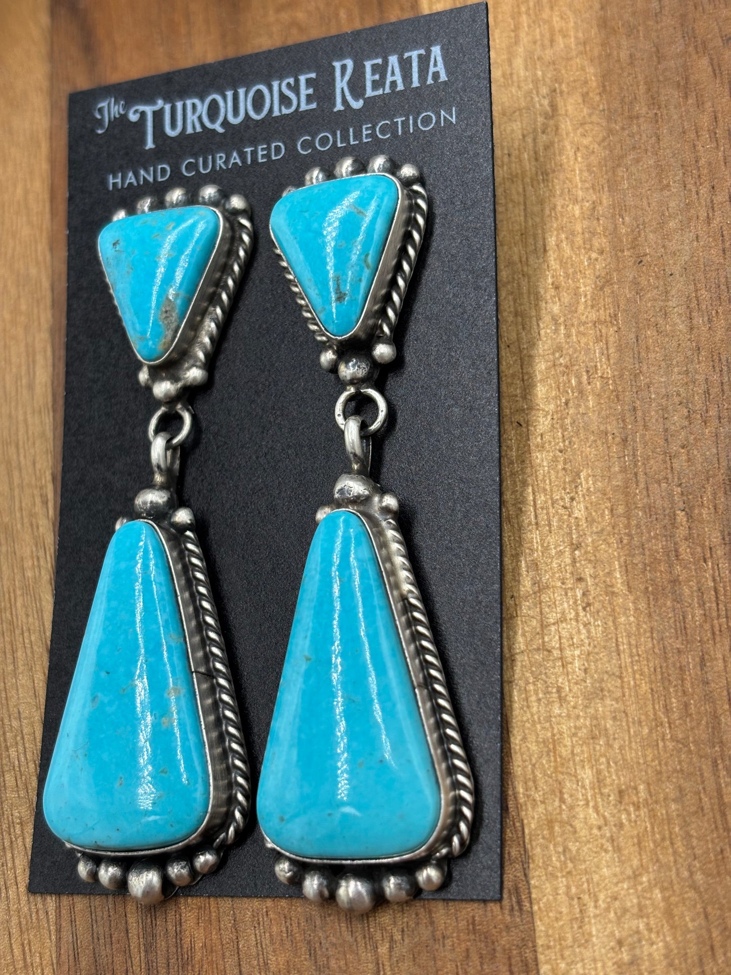 Kingman Turquoise Earrings #3 by Elouise Kee, Navajo
