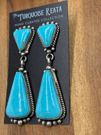 Kingman Turquoise Earrings #3 by Elouise Kee, Navajo