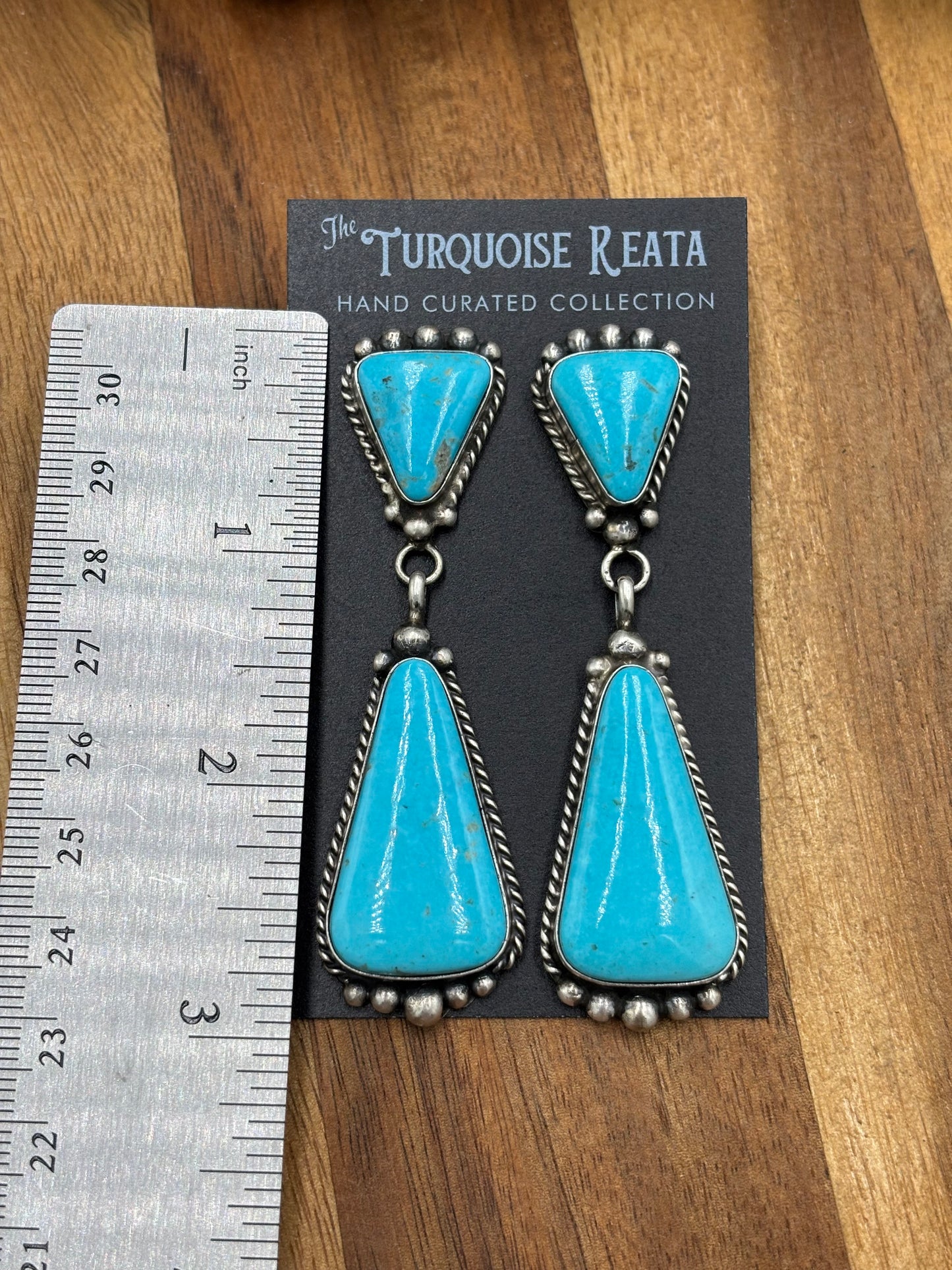 Kingman Turquoise Earrings #3 by Elouise Kee, Navajo