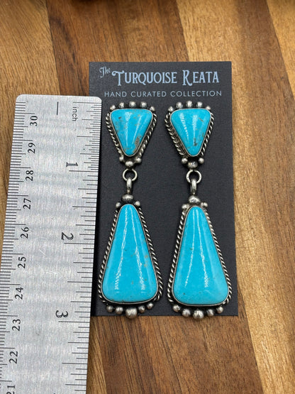 Kingman Turquoise Earrings #3 by Elouise Kee, Navajo