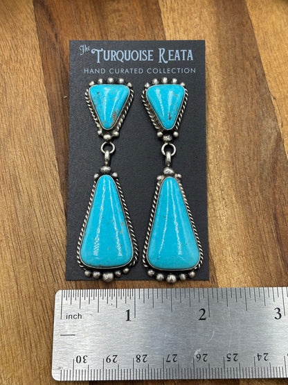 Kingman Turquoise Earrings #3 by Elouise Kee, Navajo