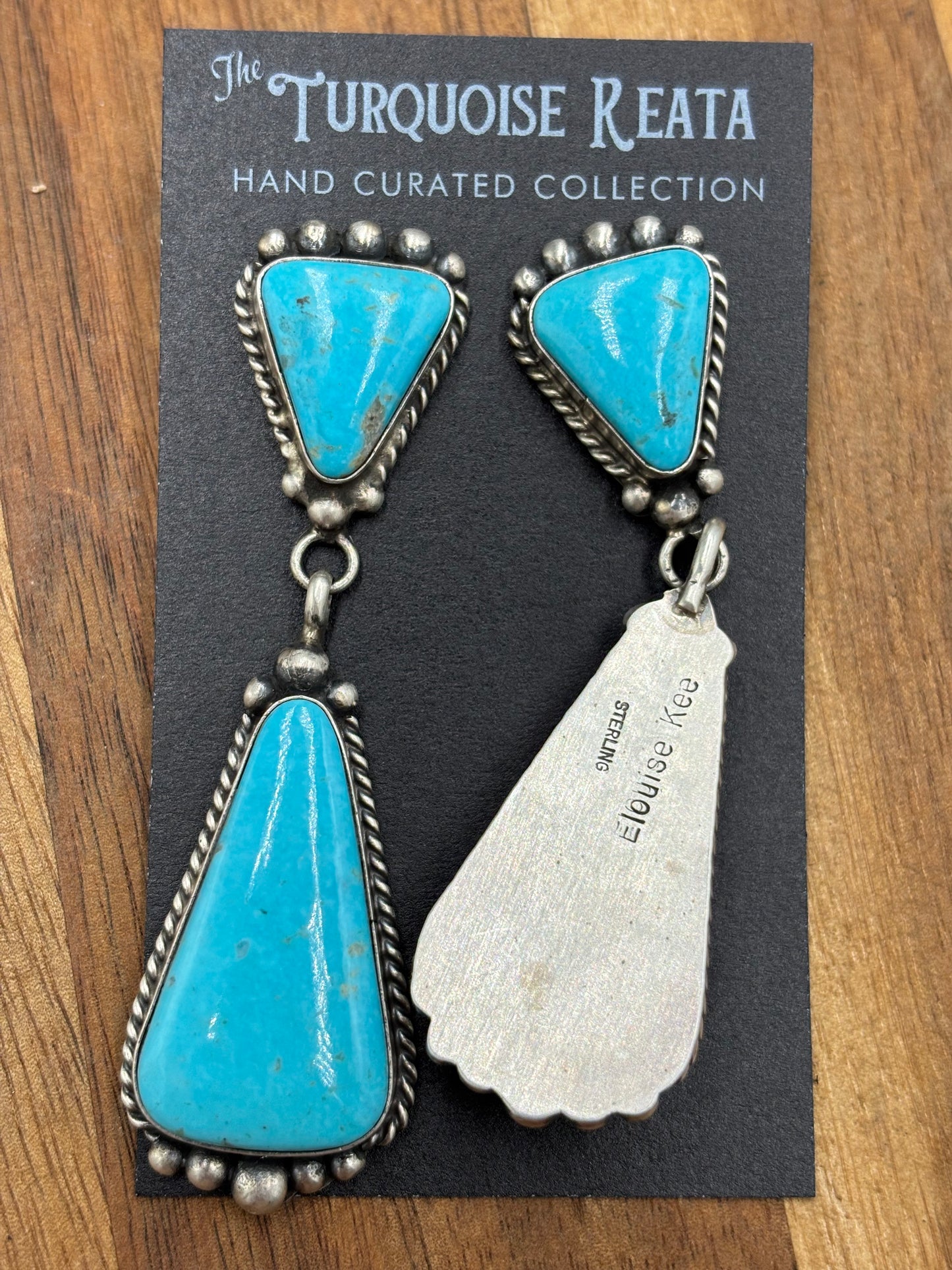 Kingman Turquoise Earrings #3 by Elouise Kee, Navajo
