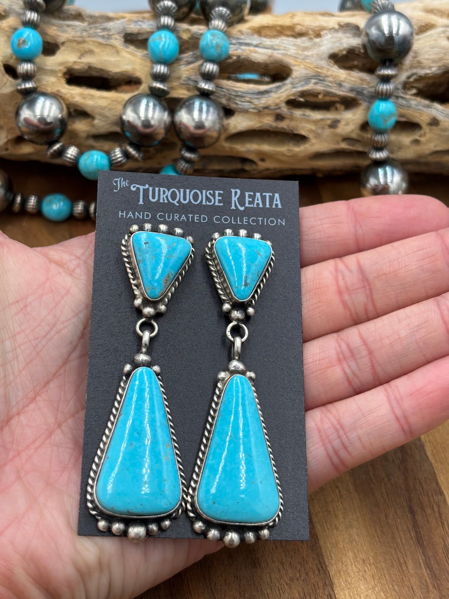 Kingman Turquoise Earrings #3 by Elouise Kee, Navajo