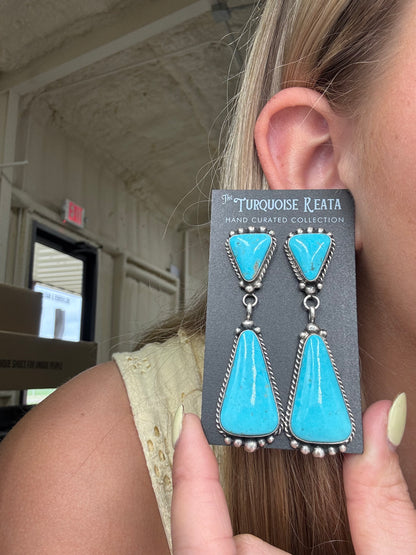 Kingman Turquoise Earrings #3 by Elouise Kee, Navajo