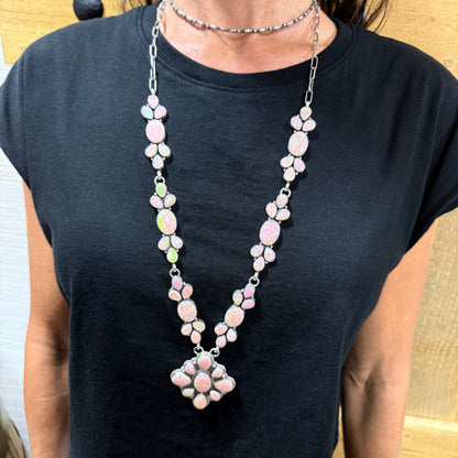 31" with 2"  Cluster Pendant Pink Opal Necklace