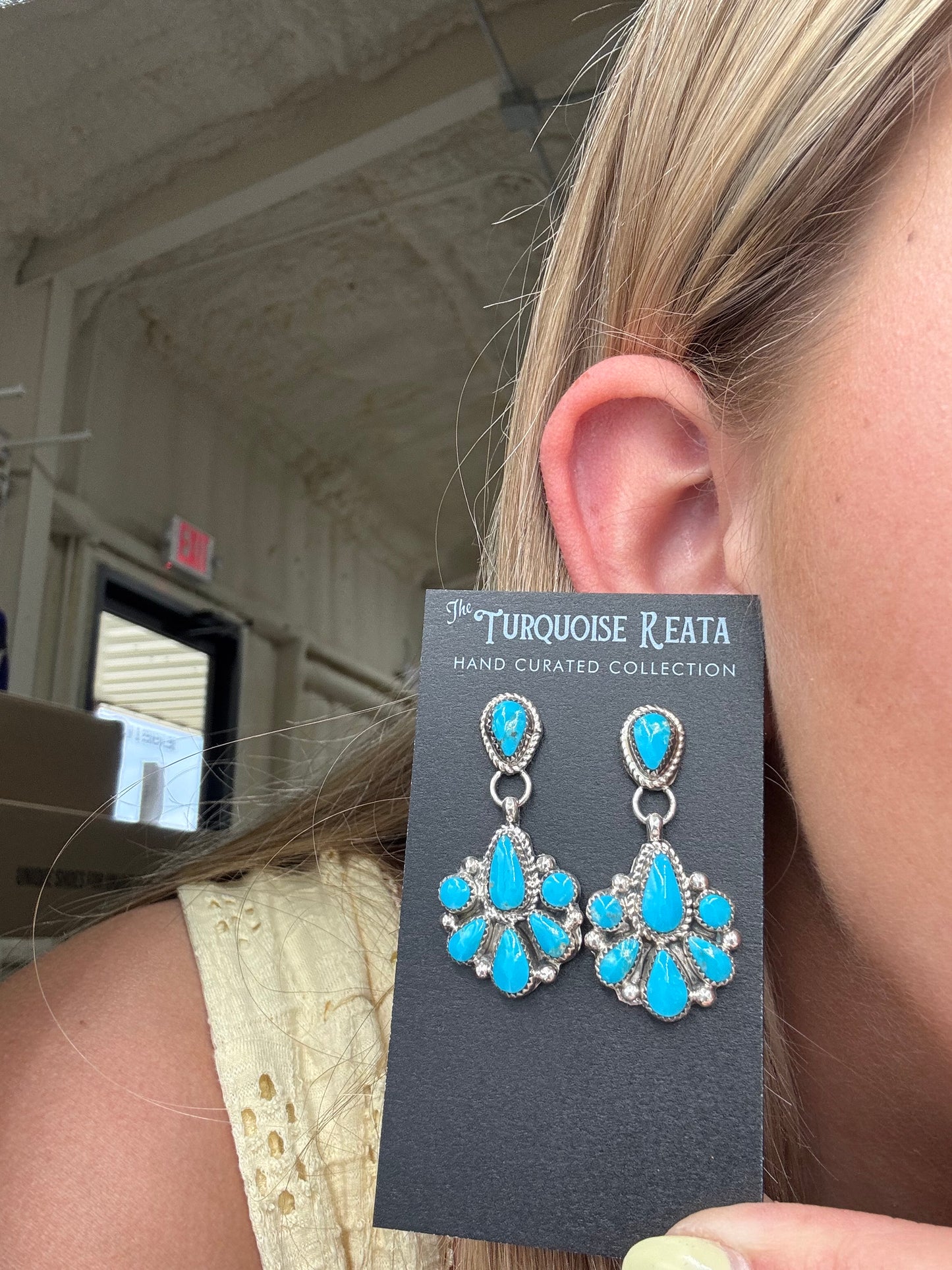 Kingman Turquoise Earrings #1 by Alicia Wilson, Zuni