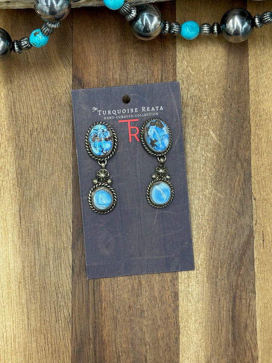 Golden Hills #1022-25 Turquoise Earrings by Billie, Navajo