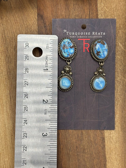 Golden Hills #1022-25 Turquoise Earrings by Billie, Navajo