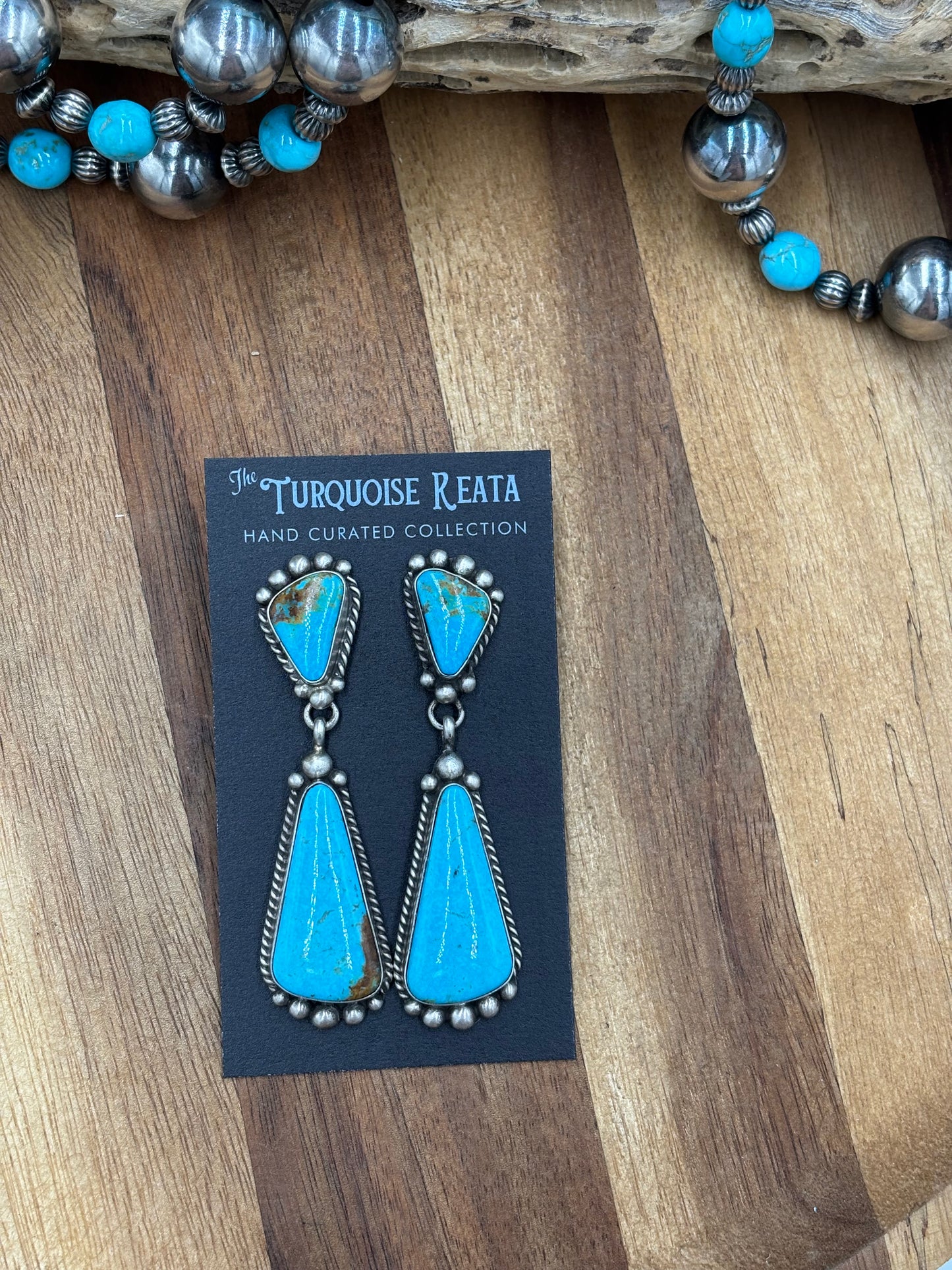 Kingman Turquoise Earrings #4 by Elouise Kee, Navajo